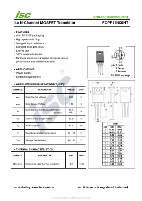 FCPF11N60NT Datasheet PDF Inchange Semiconductor