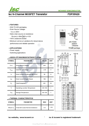 FDP39N20 Datasheet PDF Inchange Semiconductor