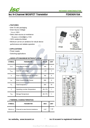 FDI036N10A Datasheet PDF Inchange Semiconductor