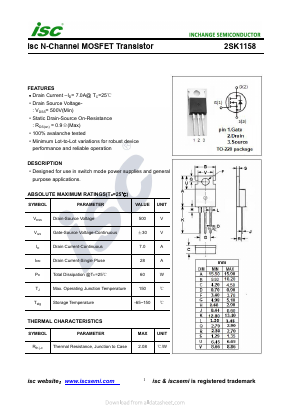 2SK1158 Datasheet PDF Inchange Semiconductor