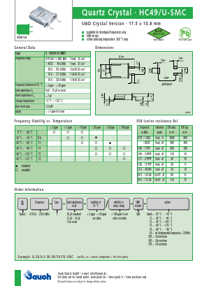 HC49/U-SMC Datasheet PDF Jauch Quartz Gmbh