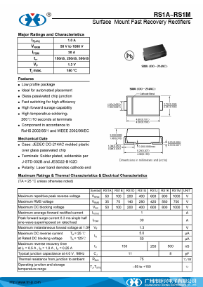 RS1G Datasheet PDF Guangzhou Juxing Electronic Co., Ltd.