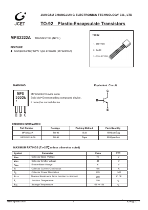 MPS2222A Datasheet PDF Jiangsu Changjiang Electronics Technology Co., Ltd