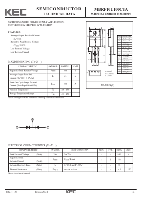 MBRF10U100CTA Datasheet PDF KEC