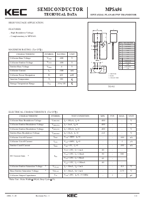 MPSA94 Datasheet PDF KEC
