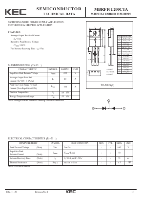 MBRF10U200CTA Datasheet PDF KEC