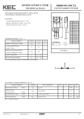 MBRF10U150CTA Datasheet PDF KEC