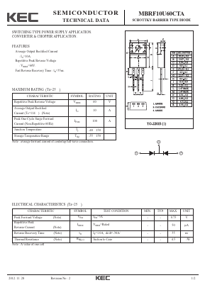 MBRF10U60CTA Datasheet PDF KEC