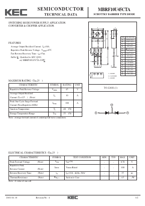 MBRF10U45CTA Datasheet PDF KEC