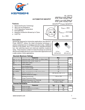 IRFR4105ZPBF Datasheet PDF Kersemi Electronic Co., Ltd.