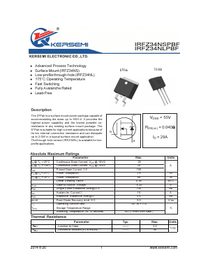 IRFZ34NSPBF Datasheet PDF Kersemi Electronic Co., Ltd.