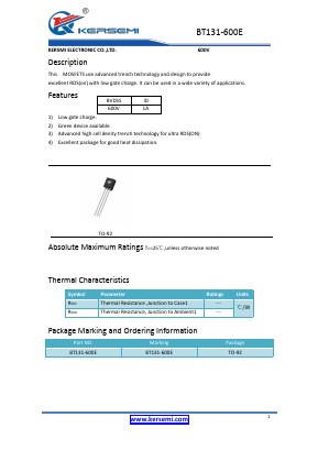 BT131-600E Datasheet PDF Kersemi Electronic Co., Ltd.