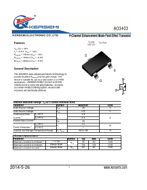 AO3403 Datasheet PDF Kersemi Electronic Co., Ltd.
