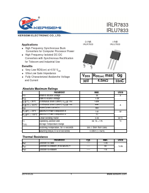 IRLR7833 Datasheet PDF Kersemi Electronic Co., Ltd.