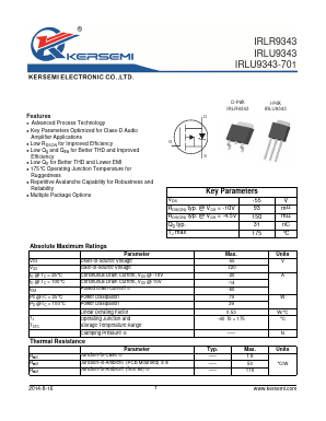 IRLU9343-701 Datasheet PDF Kersemi Electronic Co., Ltd.
