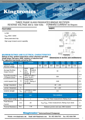 SKBPC5008 Datasheet PDF Kingtronics International Company