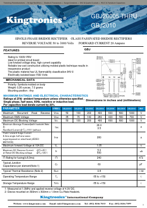 GBJ2001 Datasheet PDF Kingtronics International Company