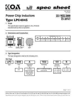LPC4045ATED100K Datasheet PDF KOA Speer Electronics, Inc.