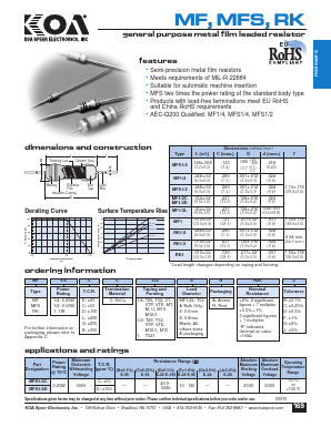 RK1/4D Datasheet PDF KOA Speer Electronics, Inc.