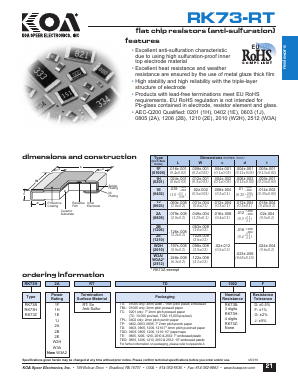 RK73H1HRTTP1002D Datasheet PDF KOA Speer Electronics, Inc.