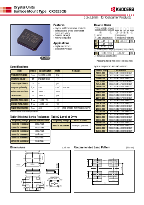 CX3225GB48000D0HEQZ1 Datasheet PDF Kyocera Kinseki Corpotation