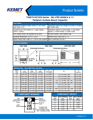 T429F105M020SC4250 Datasheet PDF KEMET