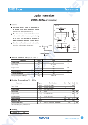 DTC143EKA Datasheet PDF KEXIN Industrial