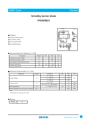 1PS59SB21 Datasheet PDF KEXIN Industrial