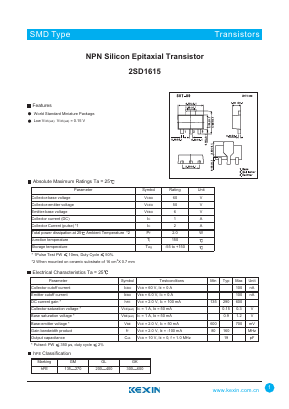 2SD1615 Datasheet PDF KEXIN Industrial