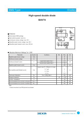 BAV74 Datasheet PDF KEXIN Industrial
