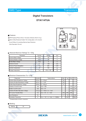 DTA114TUA Datasheet PDF KEXIN Industrial