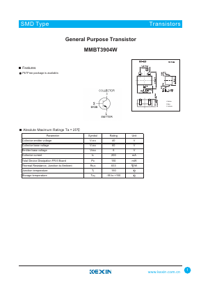 MMBT3904W Datasheet PDF KEXIN Industrial