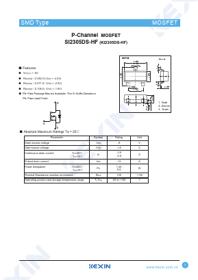 SI2305DS-HF Datasheet PDF KEXIN Industrial