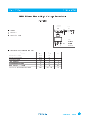 FZT658 Datasheet PDF KEXIN Industrial