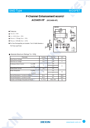 AO3409-HF Datasheet PDF KEXIN Industrial