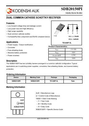 SDB20150PI-1 Datasheet PDF Kodenshi Auk Co., LTD
