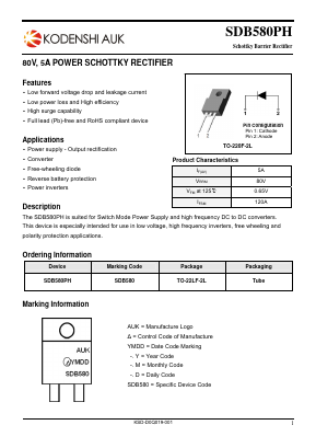 SDB580PH-1 Datasheet PDF Kodenshi Auk Co., LTD