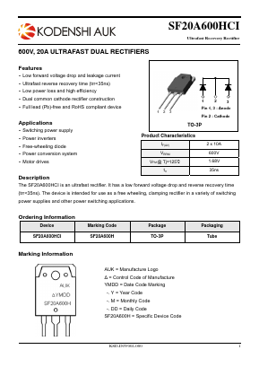 SF20A600HCI Datasheet PDF Kodenshi Auk Co., LTD
