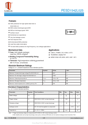 PESD1542L025 Datasheet PDF Shanghai Leiditech Electronic Technology Co., Ltd