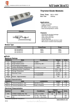 MT160CB16T2 Datasheet PDF Shanghai Leiditech Electronic Technology Co., Ltd