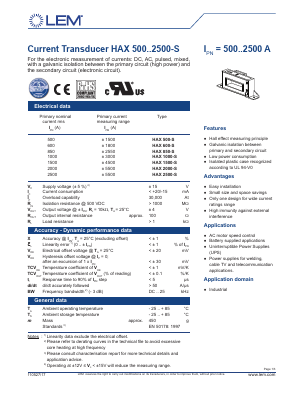 HAX600-S Datasheet PDF LEM Industrial