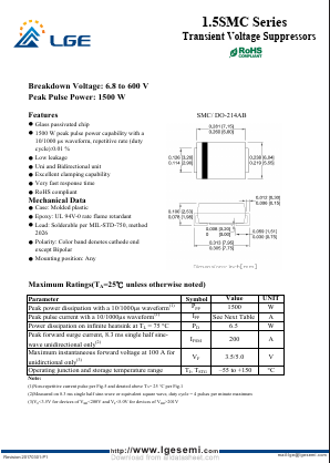 1.5SMC170 Datasheet PDF Shenzhen Luguang Electronic Technology Co., Ltd