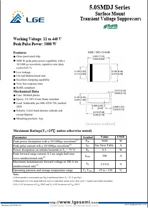 5.0SMDJ110A Datasheet PDF Shenzhen Luguang Electronic Technology Co., Ltd