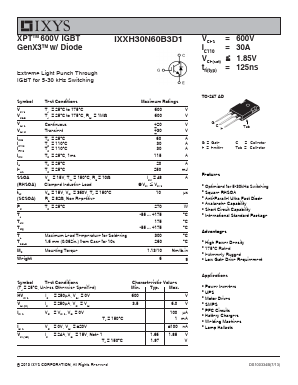 IXXH30N60B3D1 Datasheet PDF Littelfuse, Inc