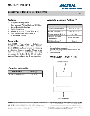 MADS-011010-1419-V1 Datasheet PDF M/A-COM Technology Solutions, Inc.