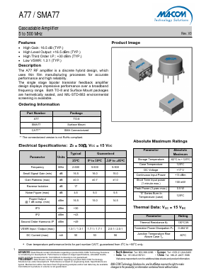 SMA77 Datasheet PDF M/A-COM Technology Solutions, Inc.