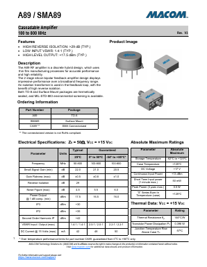 SMA89 Datasheet PDF M/A-COM Technology Solutions, Inc.