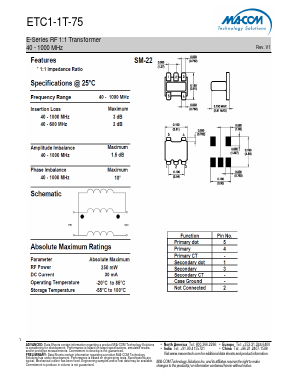 ETC1-1T-75 Datasheet PDF M/A-COM Technology Solutions, Inc.