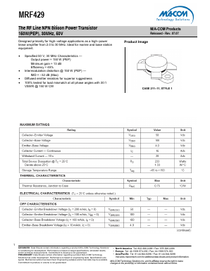 MRF429 Datasheet PDF M/A-COM Technology Solutions, Inc.