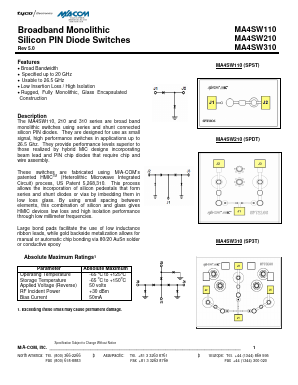 MA4SW310 Datasheet PDF Tyco Electronics